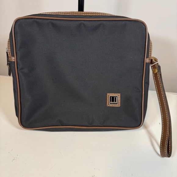 Dunhill Black Nylon Leather Trimmed Clutch Pouch Wristlet Bag with COA